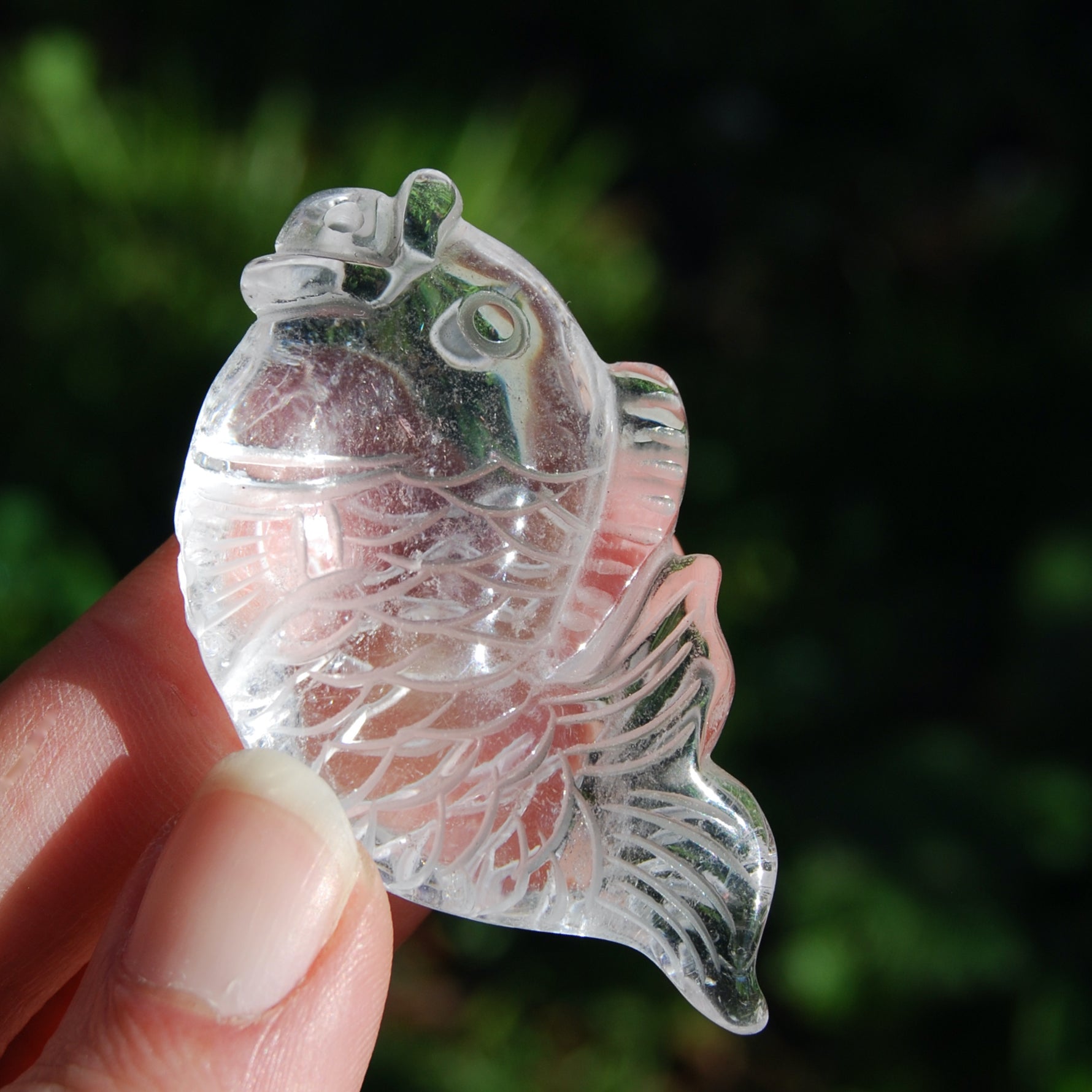 AAA Clear Quartz Carved Crystal Fish Good Luck Pearl
