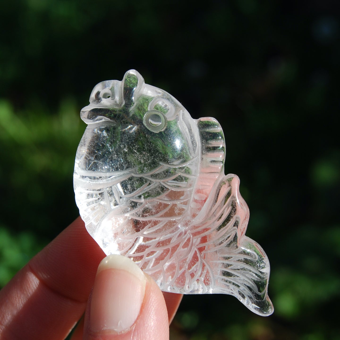 AAA Clear Quartz Carved Crystal Fish Good Luck Pearl