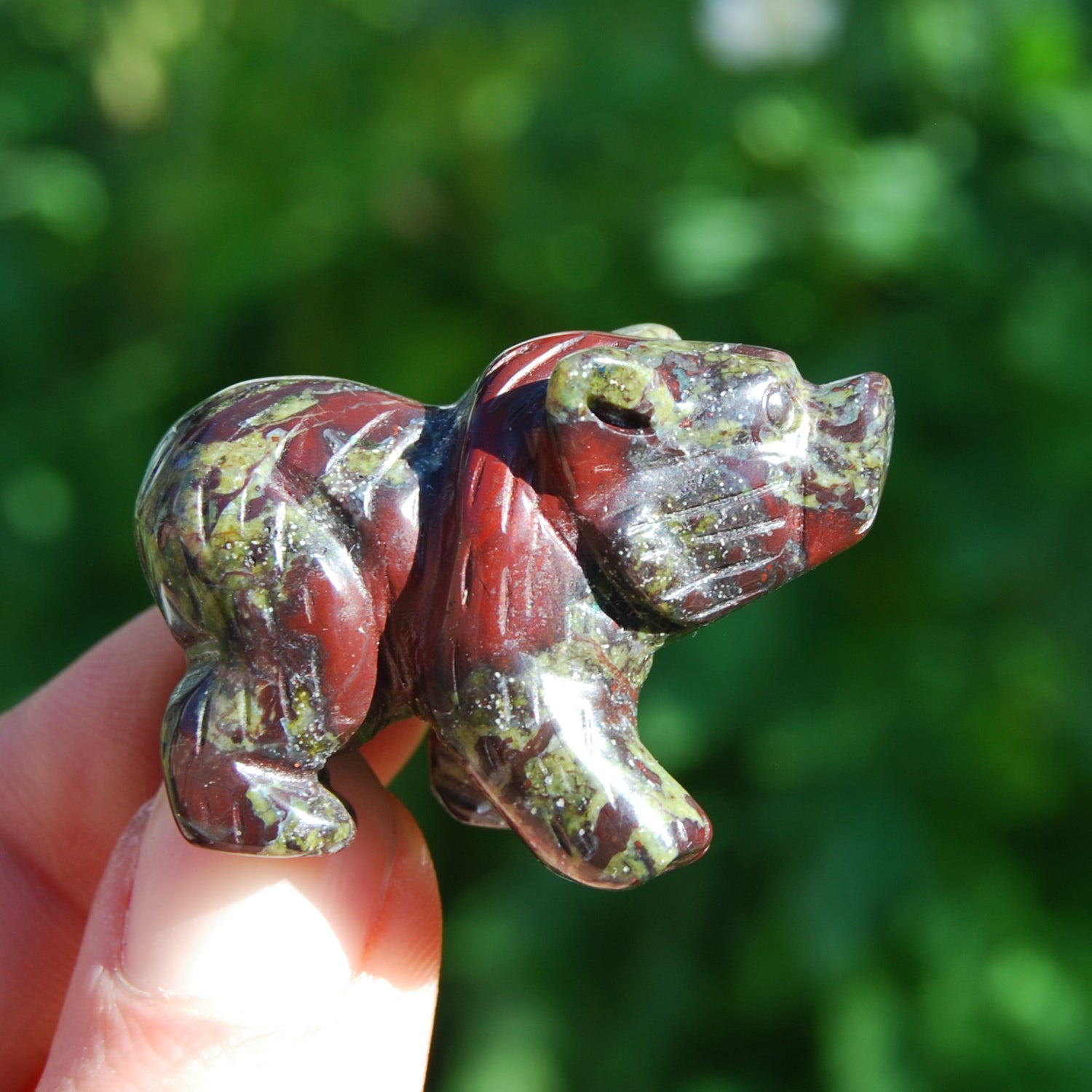 Dragon's Bloodstone Carved Crystal Bear, Bloodstone Crystal Bear