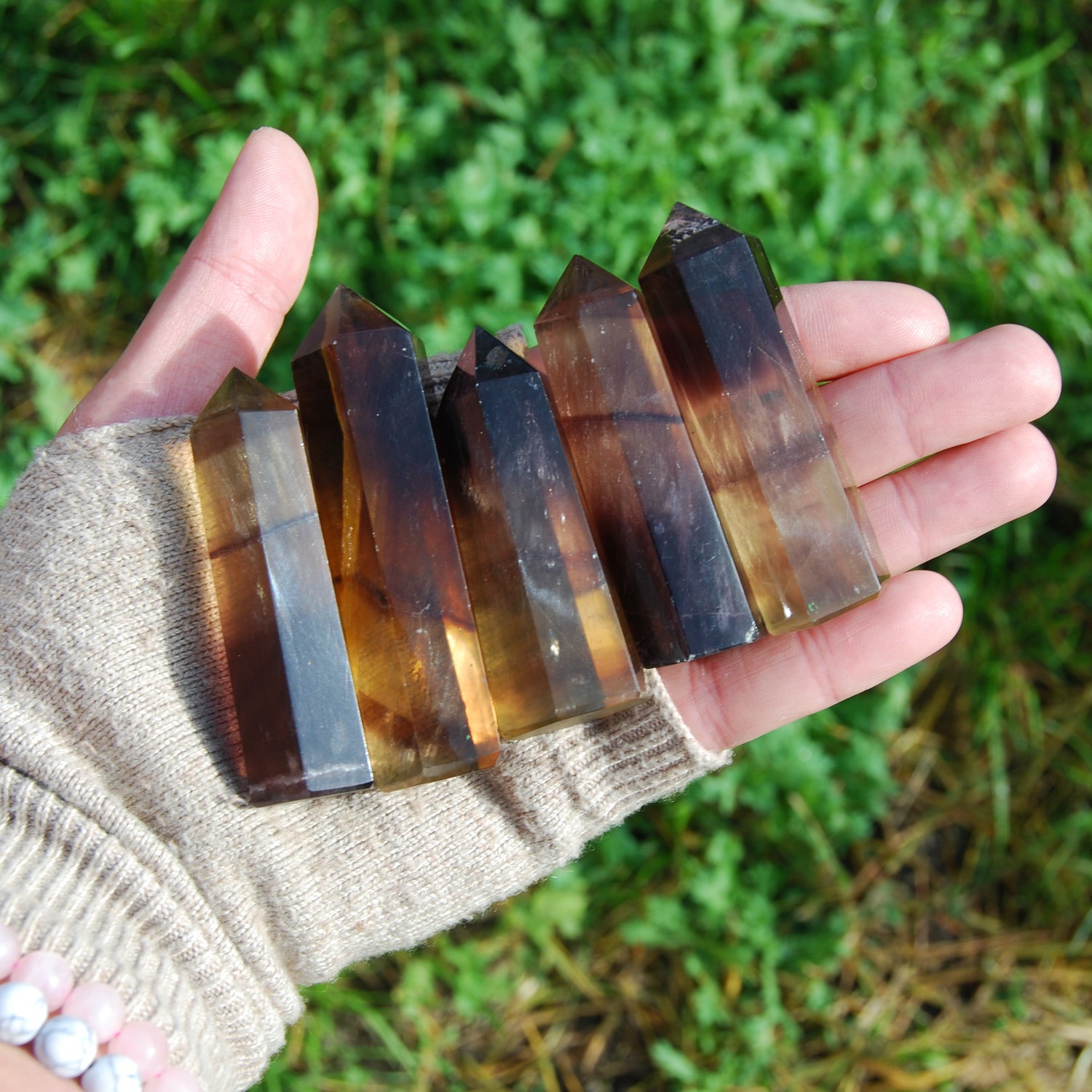 Golden Yellow Magenta Fluorite Crystal Towers Media 1 of 7Gold Magenta Fluorite Crystal Towers