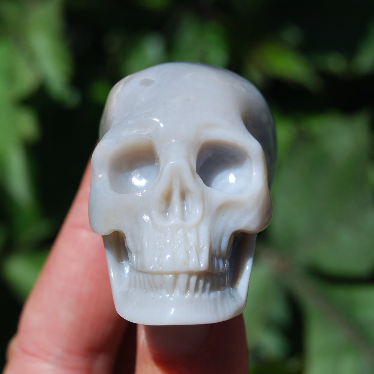 Flower Agate Carved Crystal Skull, Realistic Sakura Agate Carving