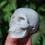 Flower Agate Carved Crystal Skull, Realistic Sakura Agate Carving