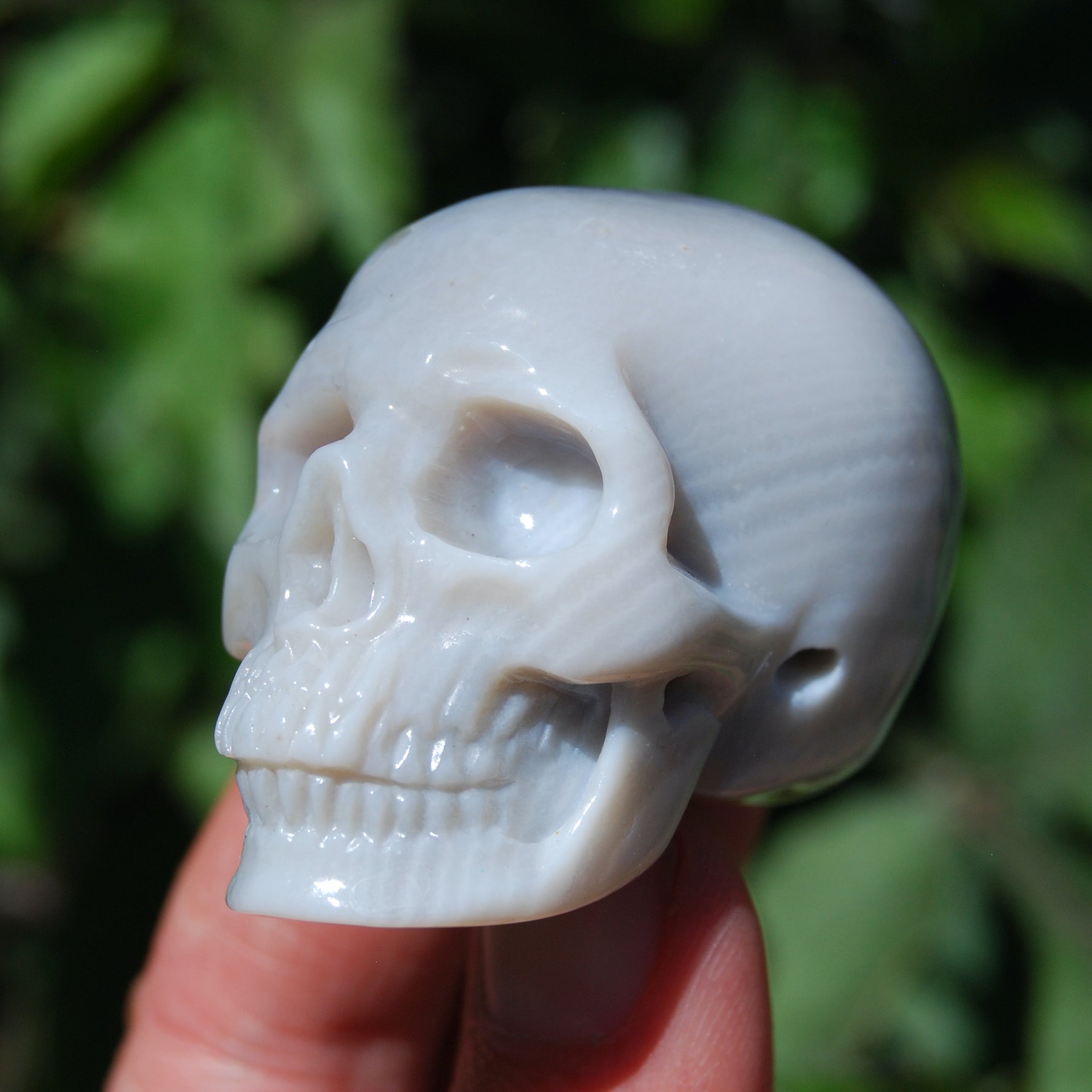 Flower Agate Carved Crystal Skull, Realistic Sakura Agate Carving