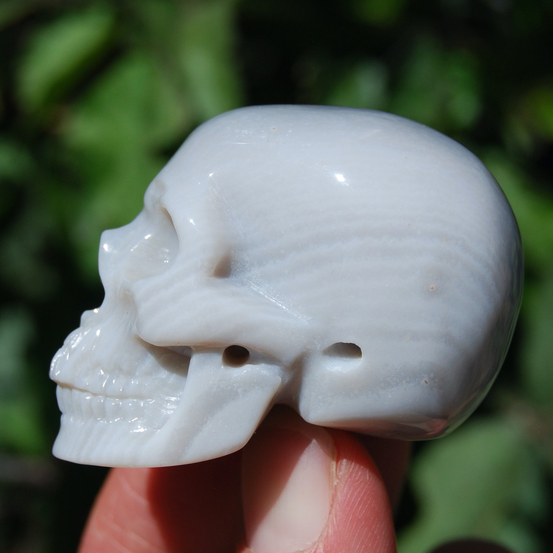 Flower Agate Carved Crystal Skull, Realistic Sakura Agate Carving