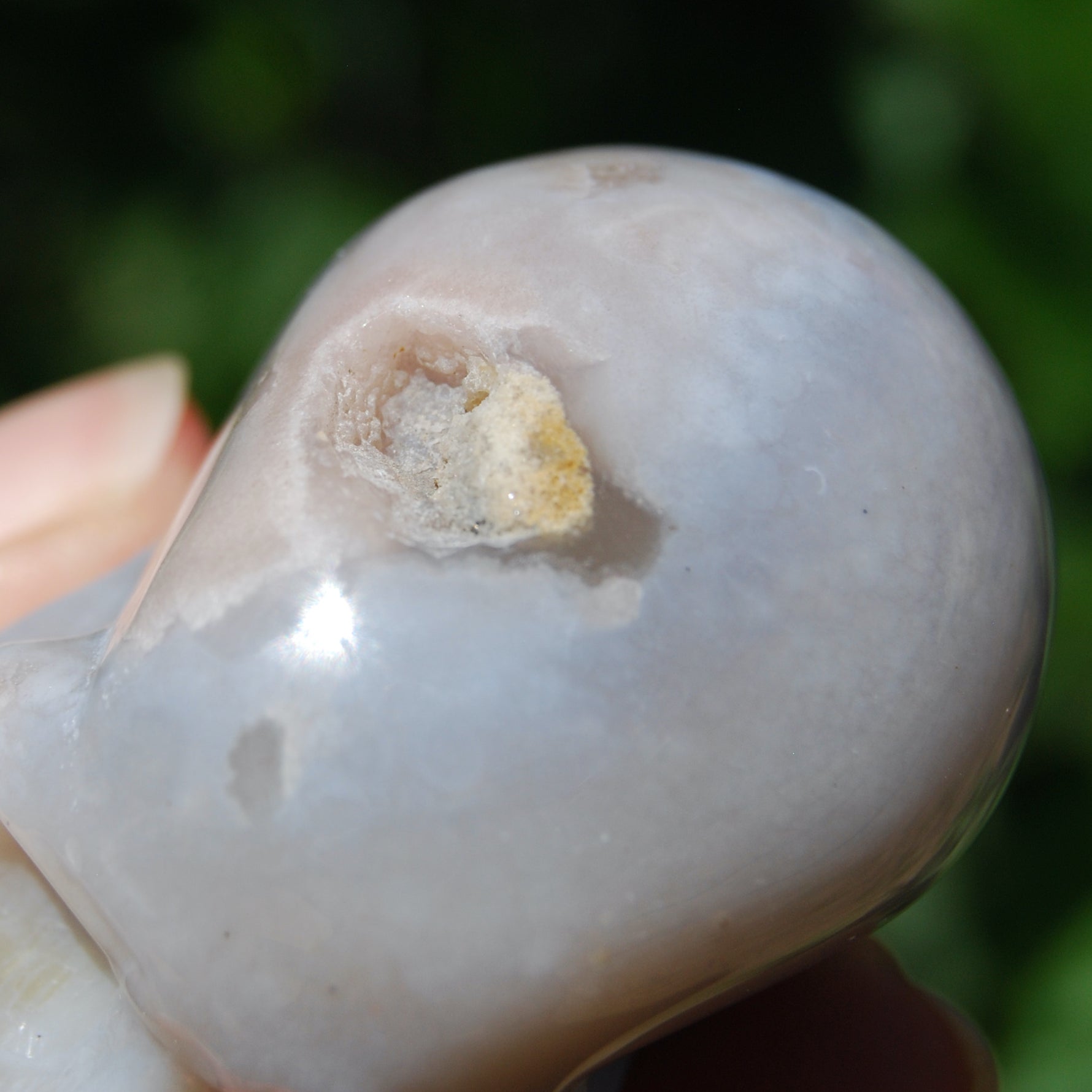 Flower Agate Carved Crystal Skull, Realistic Sakura Agate Carving