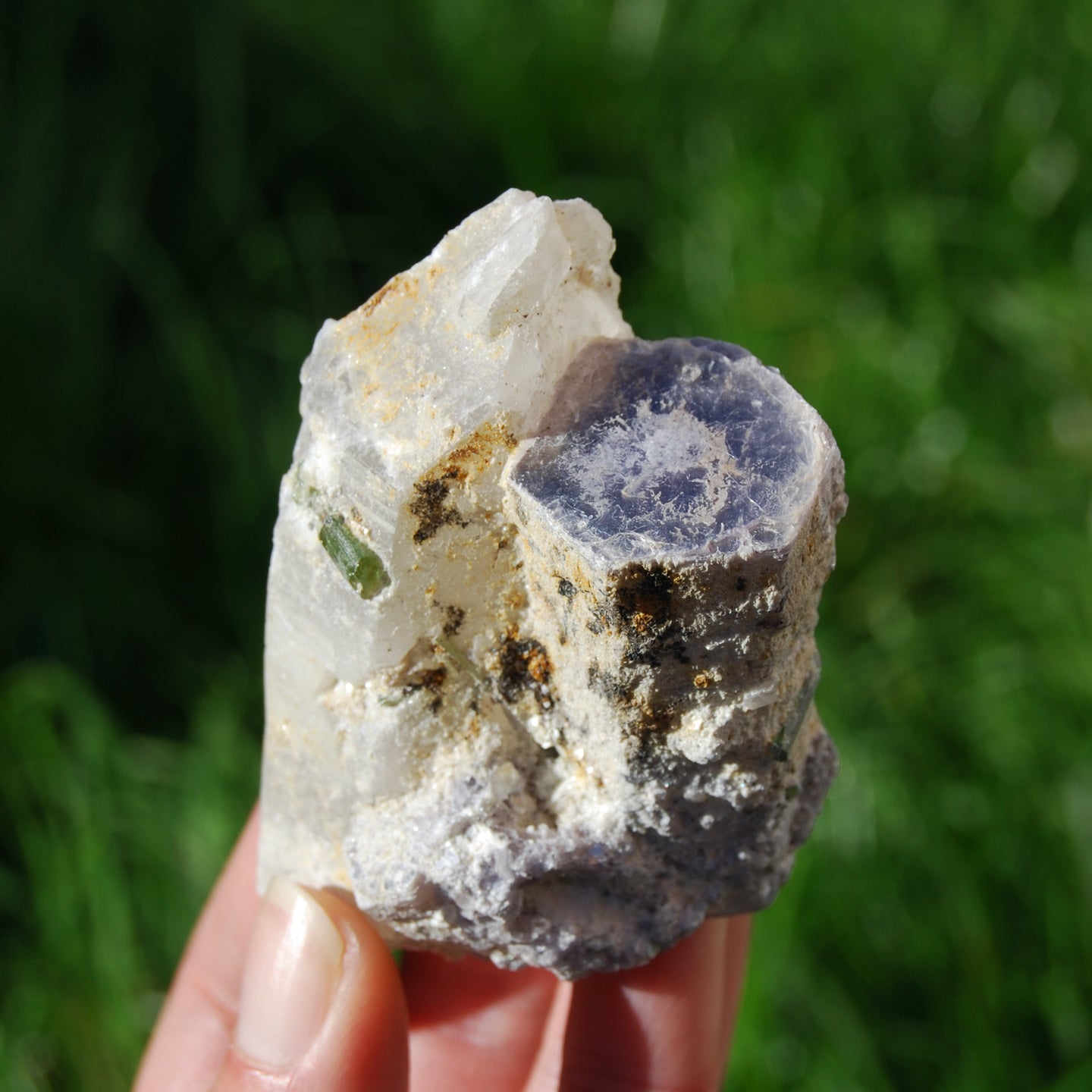 Raw Gem Lepidolite Green Tourmaline Lemurian Quartz Crystal Trapiche Cluster, Brazil LE5