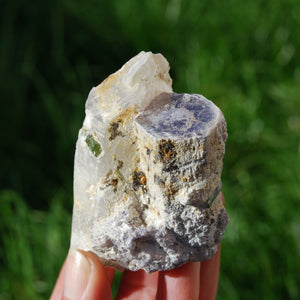 Raw Gem Lepidolite Green Tourmaline Lemurian Quartz Crystal Trapiche Cluster, Brazil LE5