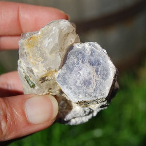 Raw Gem Lepidolite Green Tourmaline Lemurian Quartz Crystal Trapiche Cluster, Brazil LE5