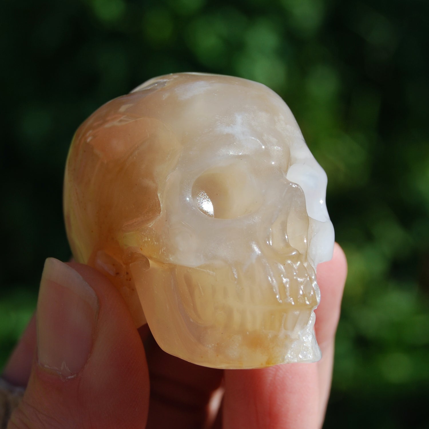 Sakura Agate Crystal Skull, Realistic Flower Agate Skull Carving