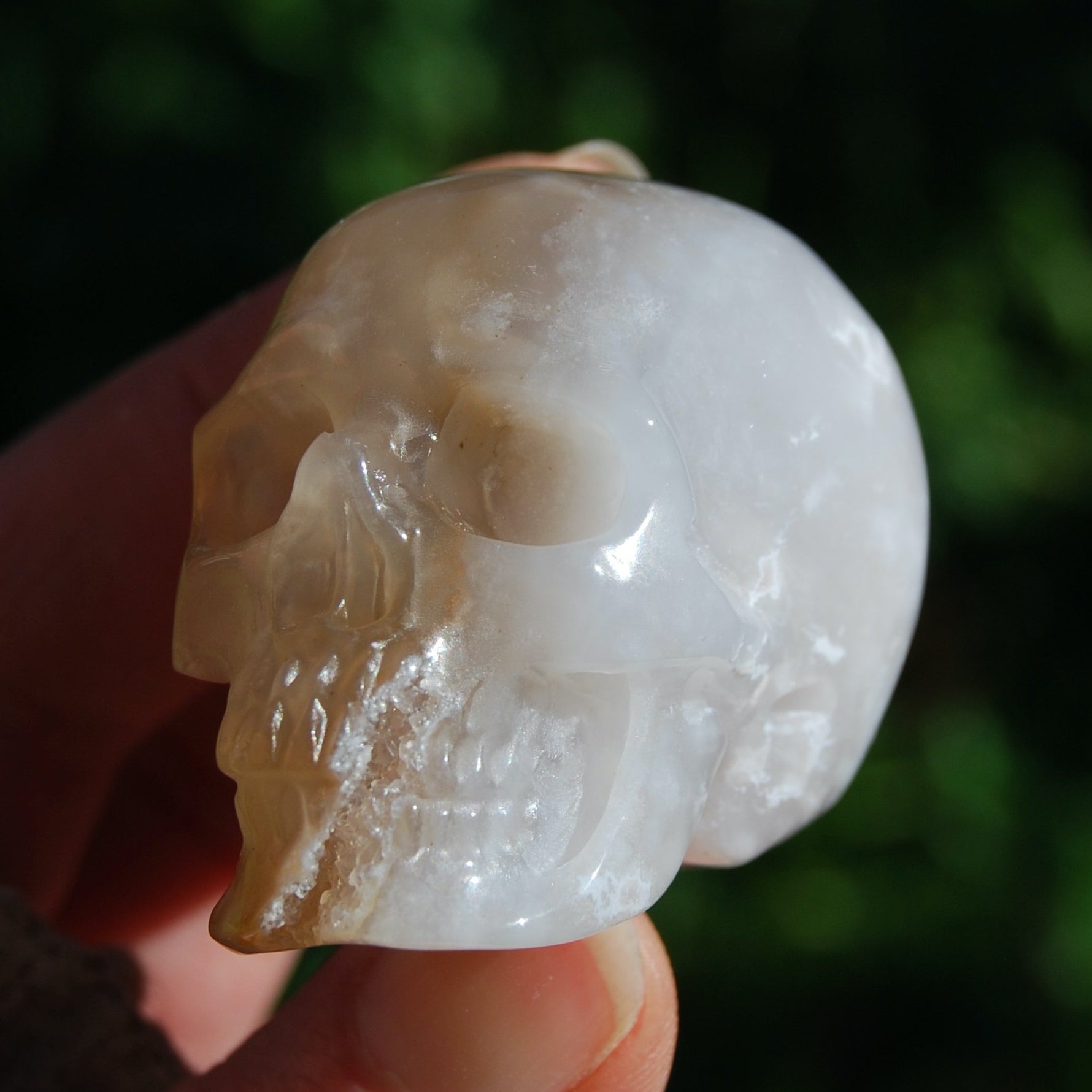 Sakura Agate Crystal Skull, Realistic Flower Agate Skull Carving
