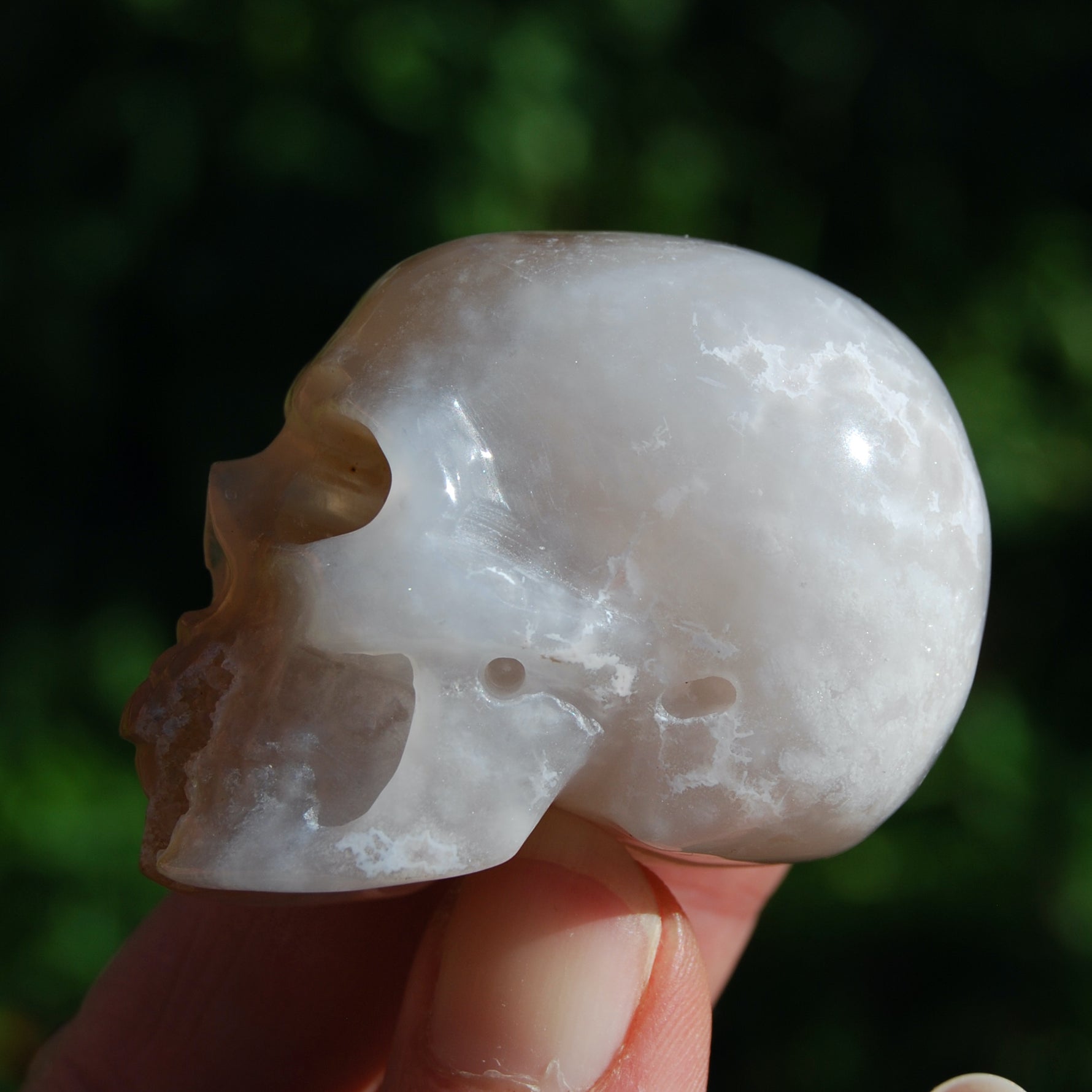 Sakura Agate Crystal Skull, Realistic Flower Agate Skull Carving