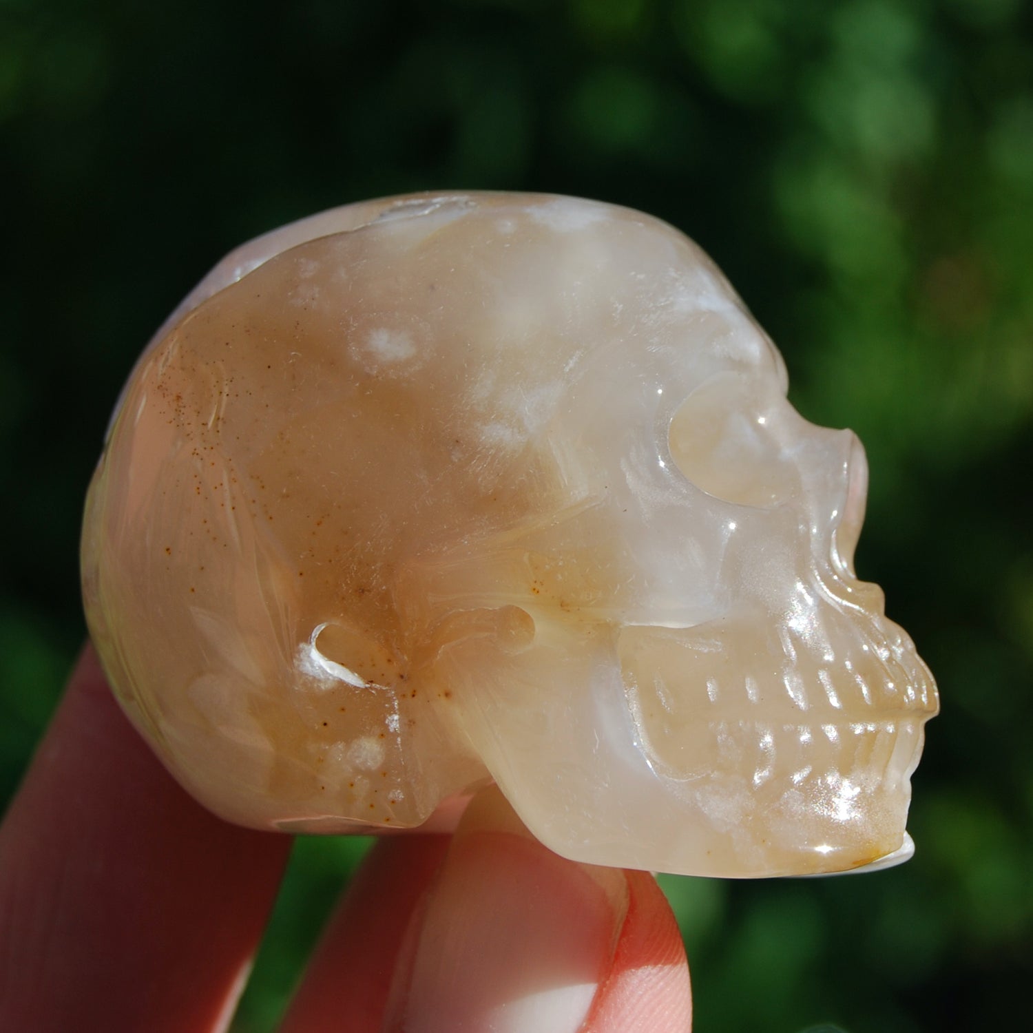 Sakura Agate Crystal Skull, Realistic Flower Agate Skull Carving