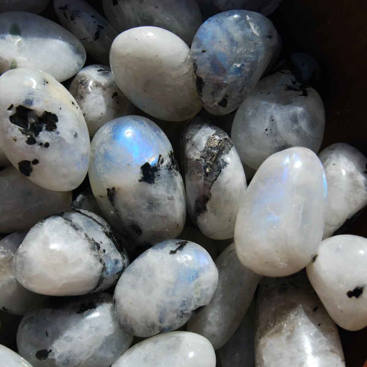 AAA Rainbow Moonstone Crystal Tumbled Stones, Super Flashy