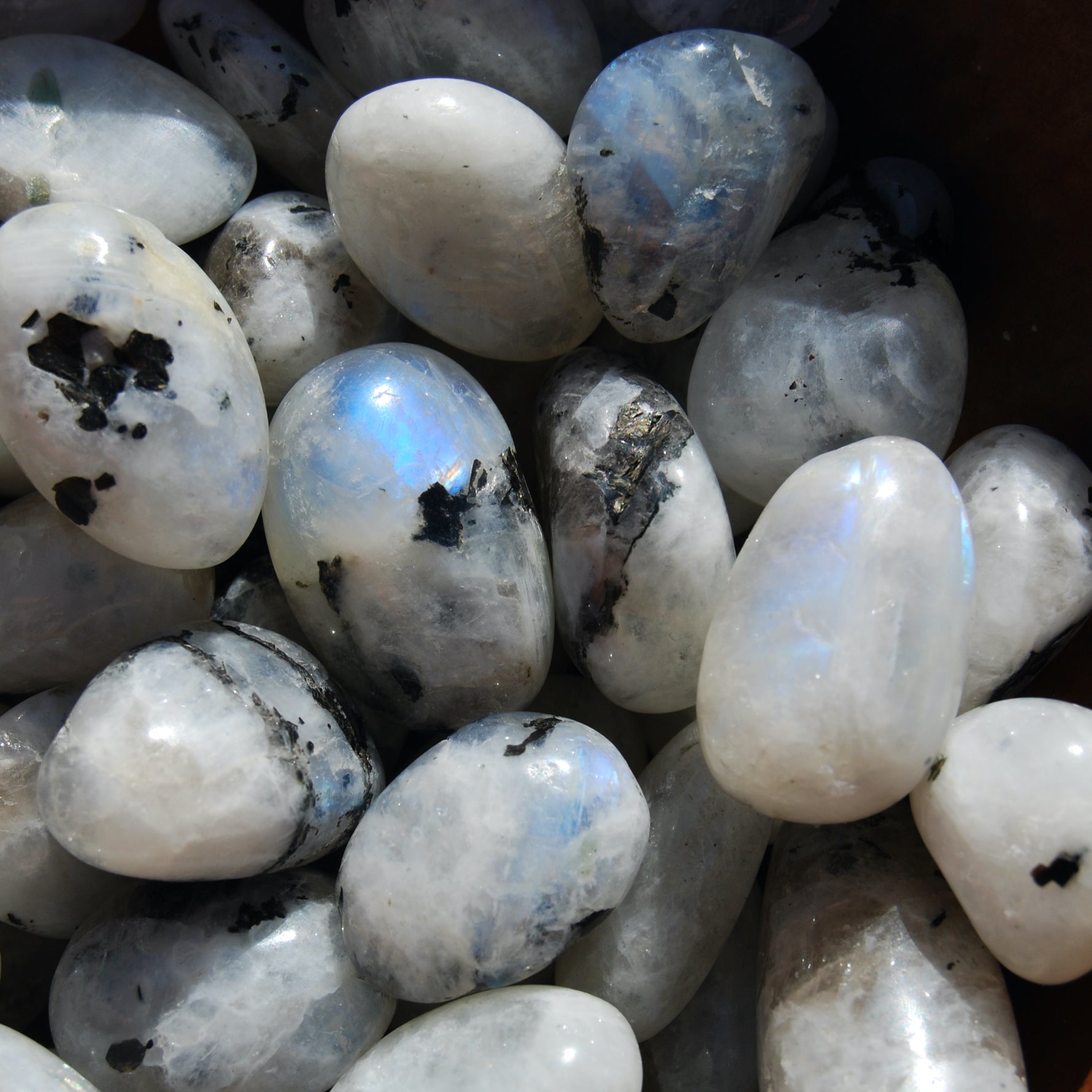 AAA Rainbow Moonstone Crystal Tumbled Stones, Super Flashy