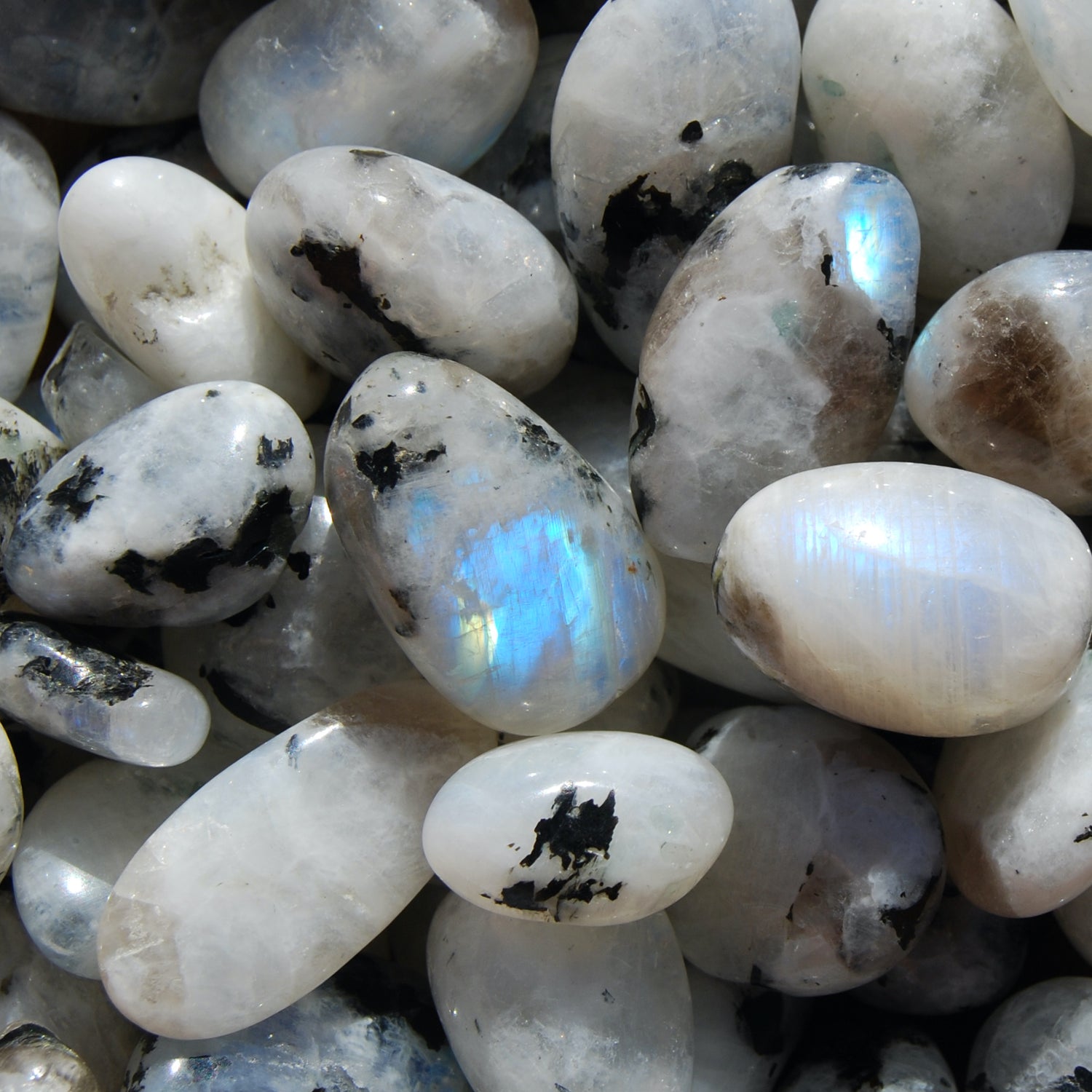 AAA Rainbow Moonstone Crystal Tumbled Stones, Super Flashy