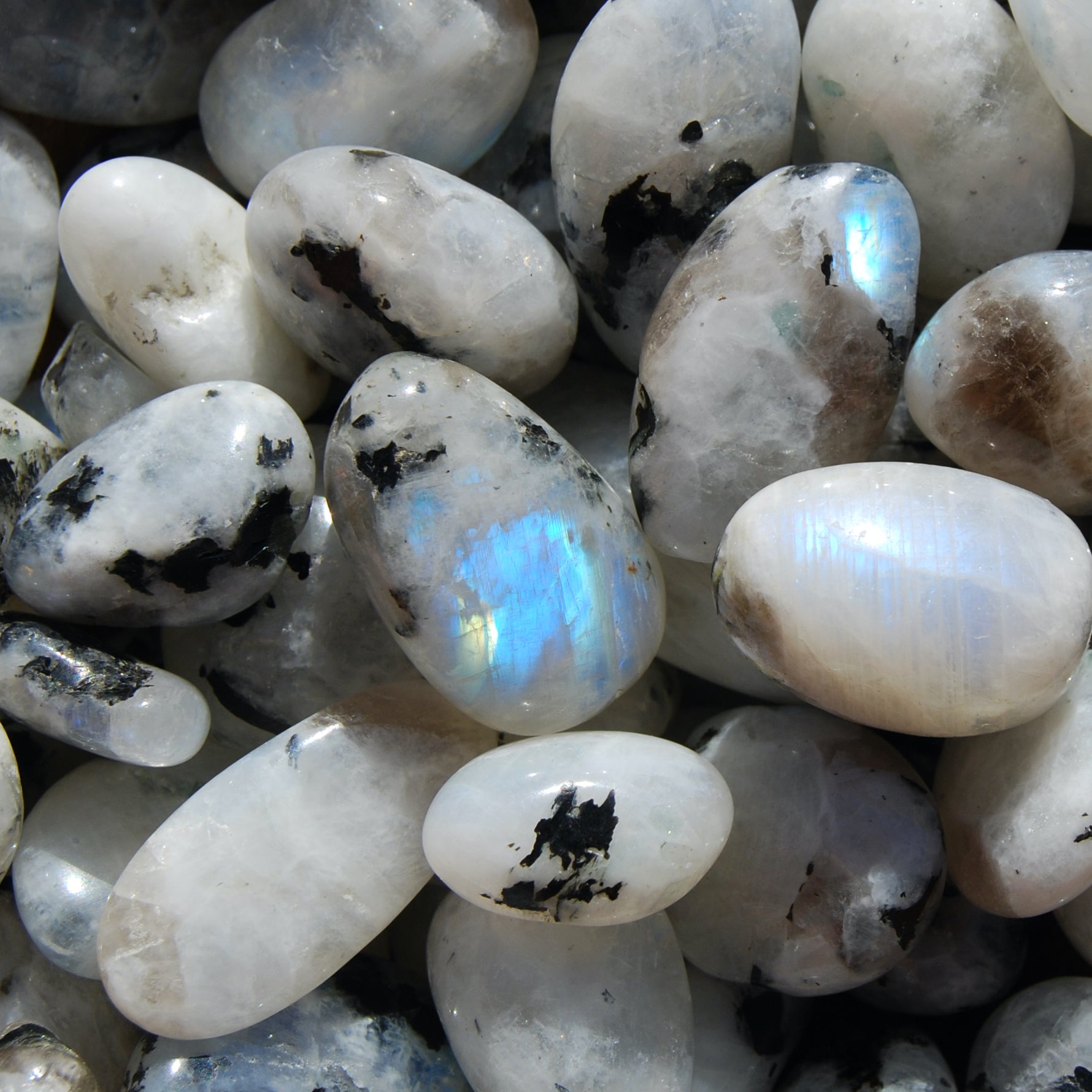 AAA Rainbow Moonstone Crystal Tumbled Stones, Super Flashy