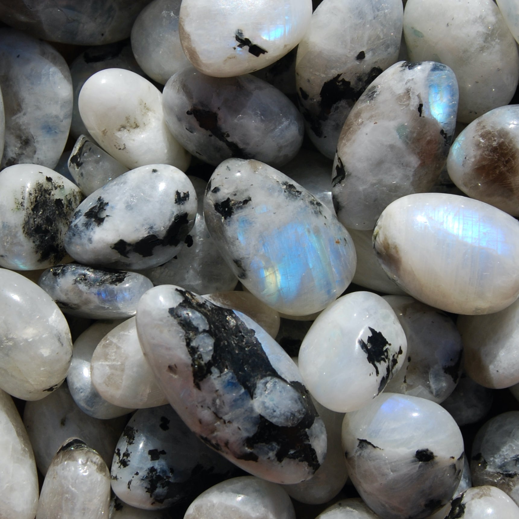 AAA Rainbow Moonstone Crystal Tumbled Stones, Super Flashy