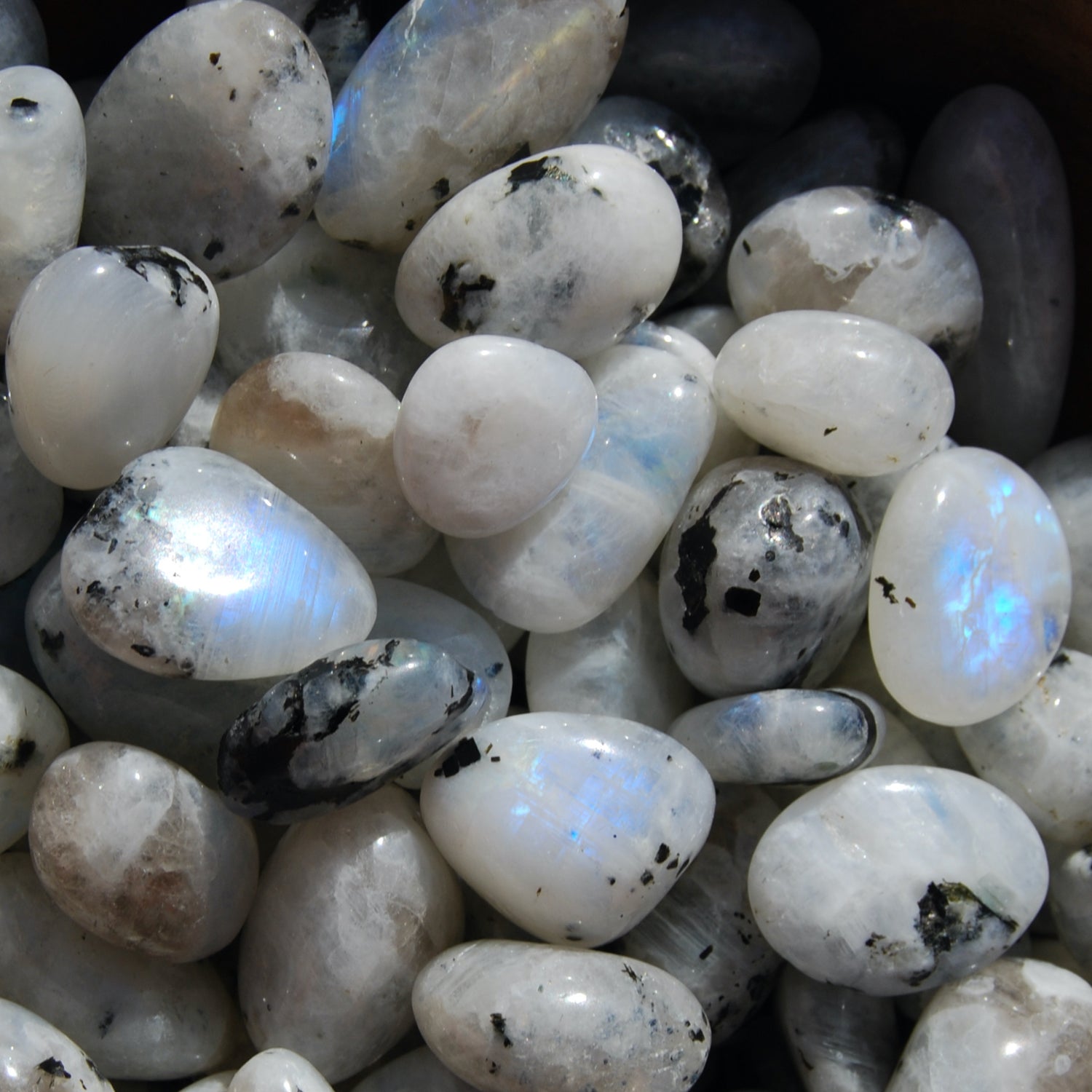 AAA Rainbow Moonstone Crystal Tumbled Stones, Super Flashy