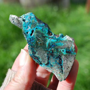 Chrysocolla with Native Copper Crystal Slab, Indonesia