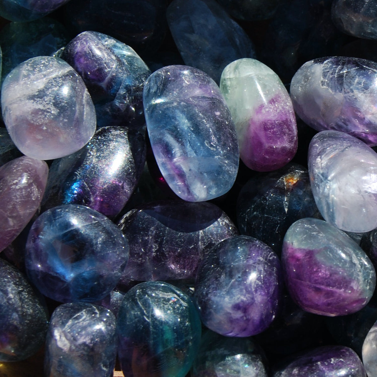Fancy Rainbow Fluorite Crystal Tumbled Stones, Watermelon Fluorite, Blue Fluorite