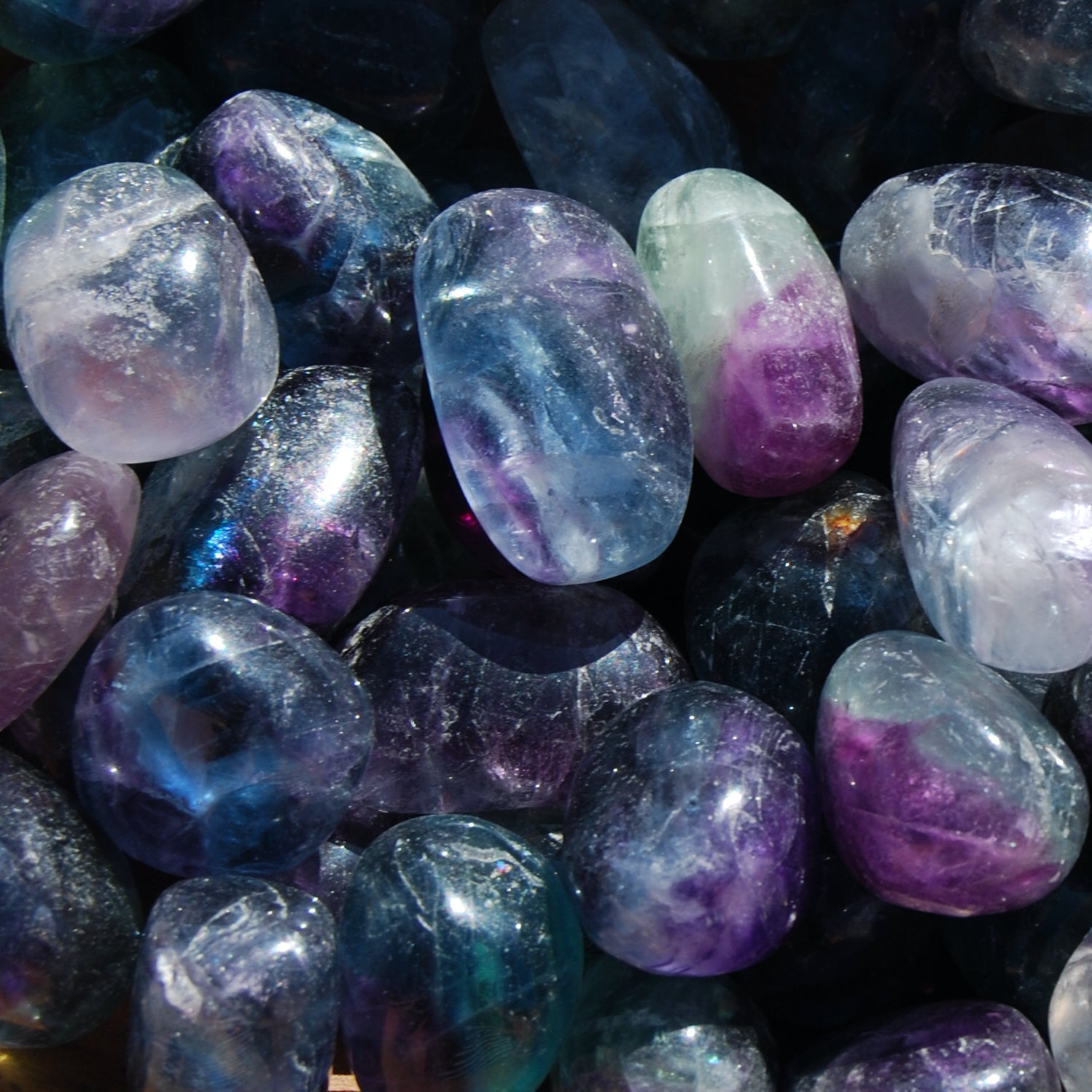 Fancy Rainbow Fluorite Crystal Tumbled Stones, Watermelon Fluorite, Blue Fluorite