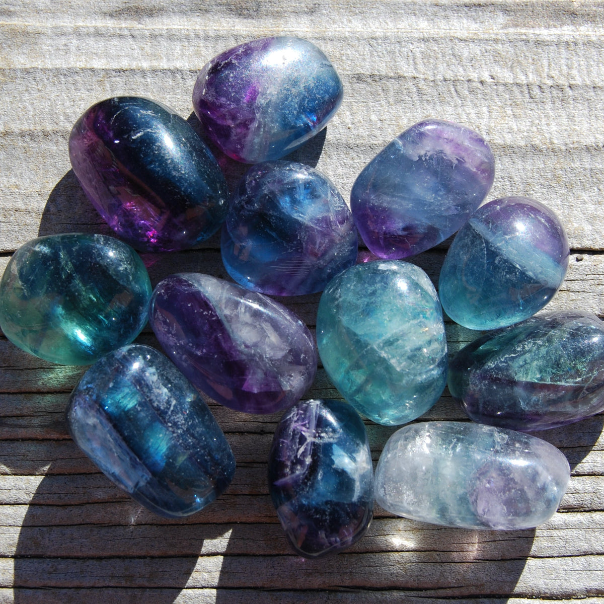 Fancy Rainbow Fluorite Crystal Tumbled Stones, Watermelon Fluorite, Blue Fluorite