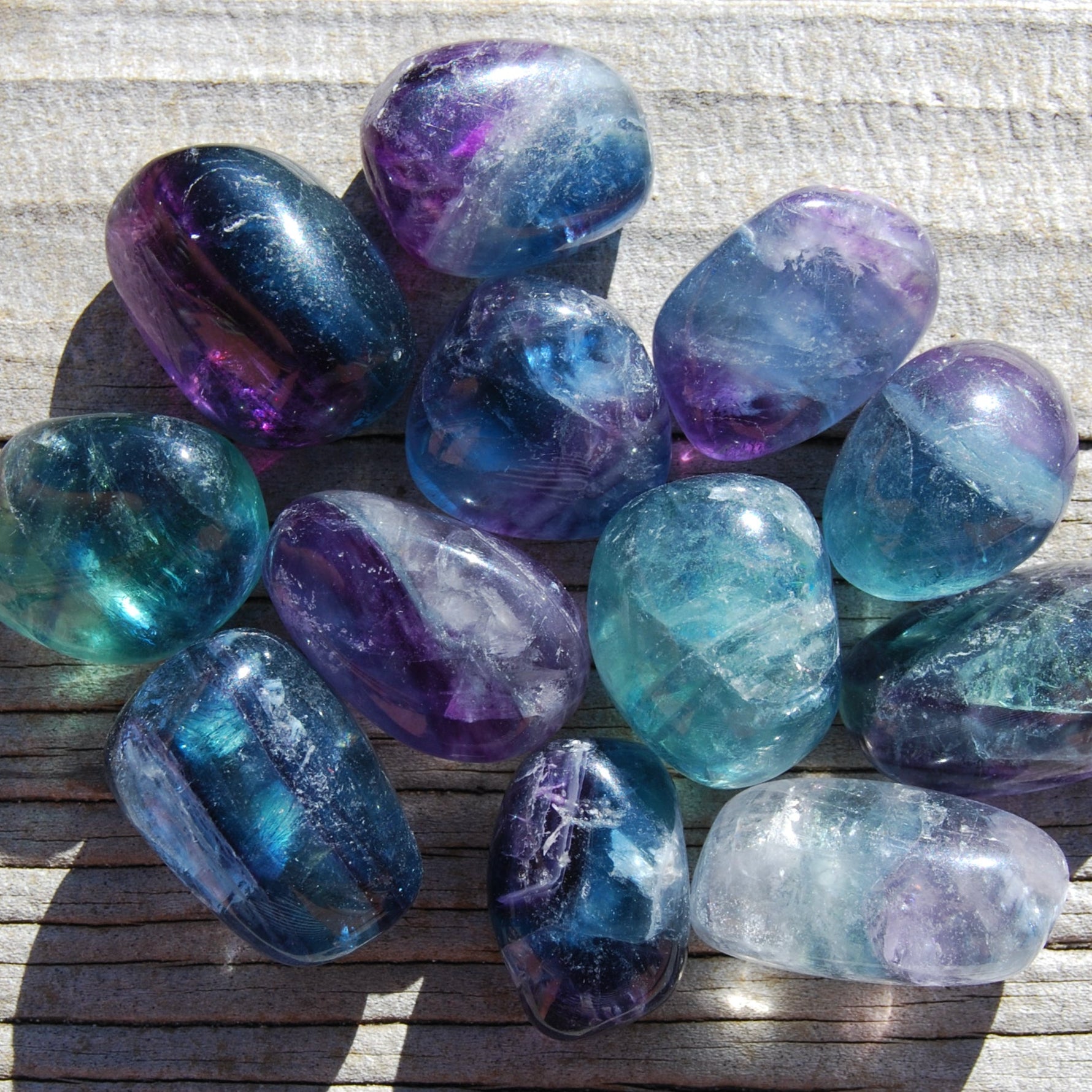 Fancy Rainbow Fluorite Crystal Tumbled Stones, Watermelon Fluorite, Blue Fluorite