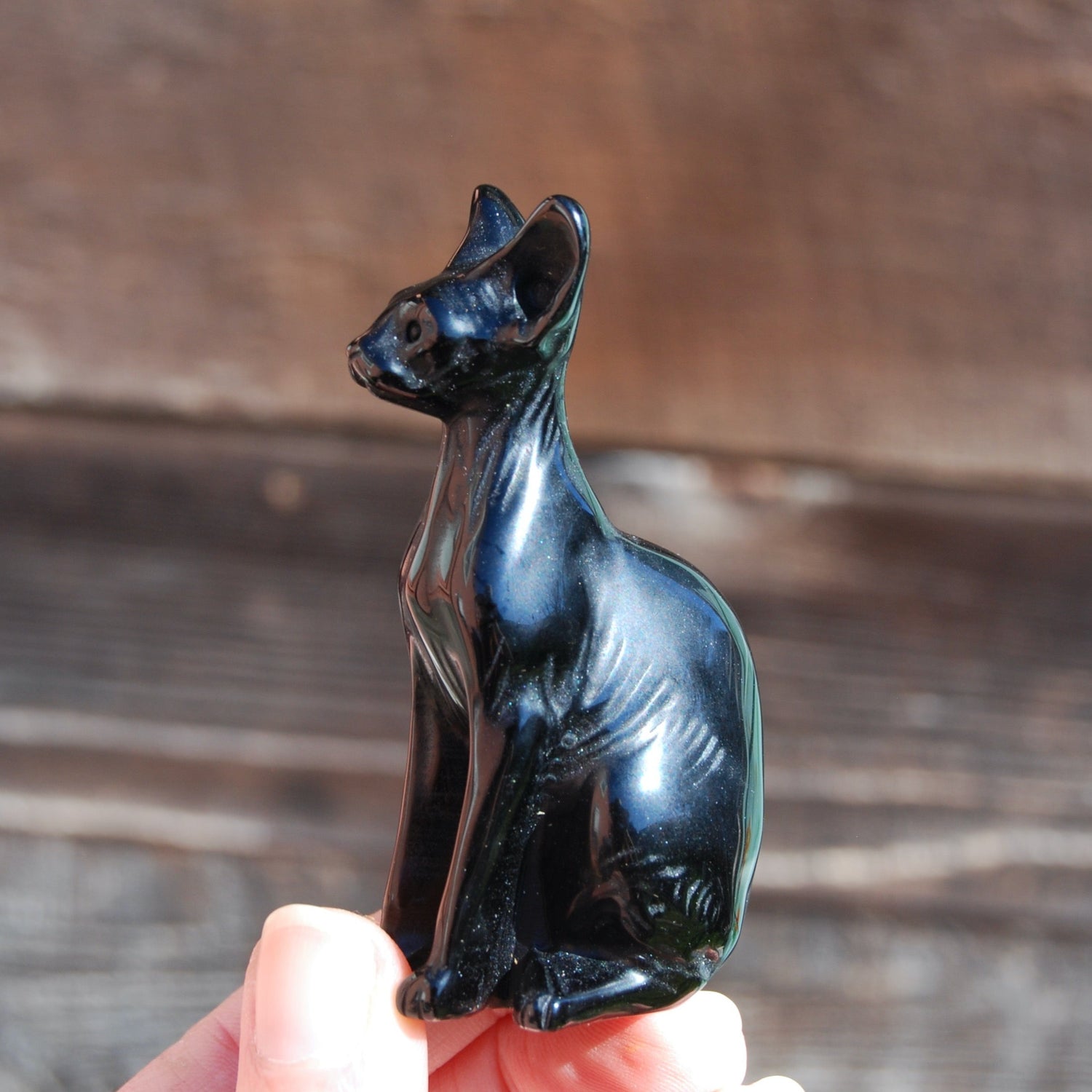 Obsidian Hairless Sphinx Cat Crystal Carving