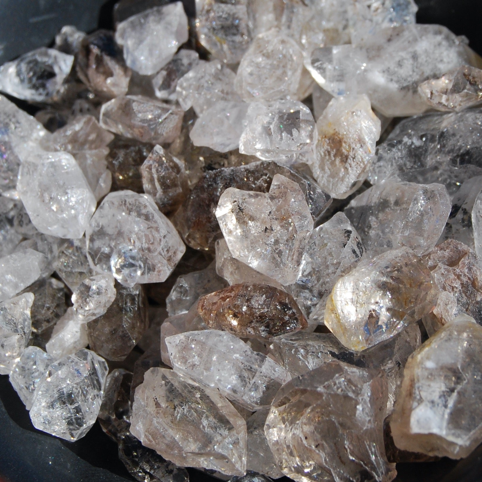 Pakimer Diamond, Herkimer Diamond, UV Reactive Fenster Petroleum Quartz, Fluorescent Enhydro Quartz Crystal Points, Pakistan