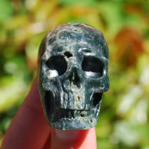 Ocean Jasper Geode Carved Crystal Skull