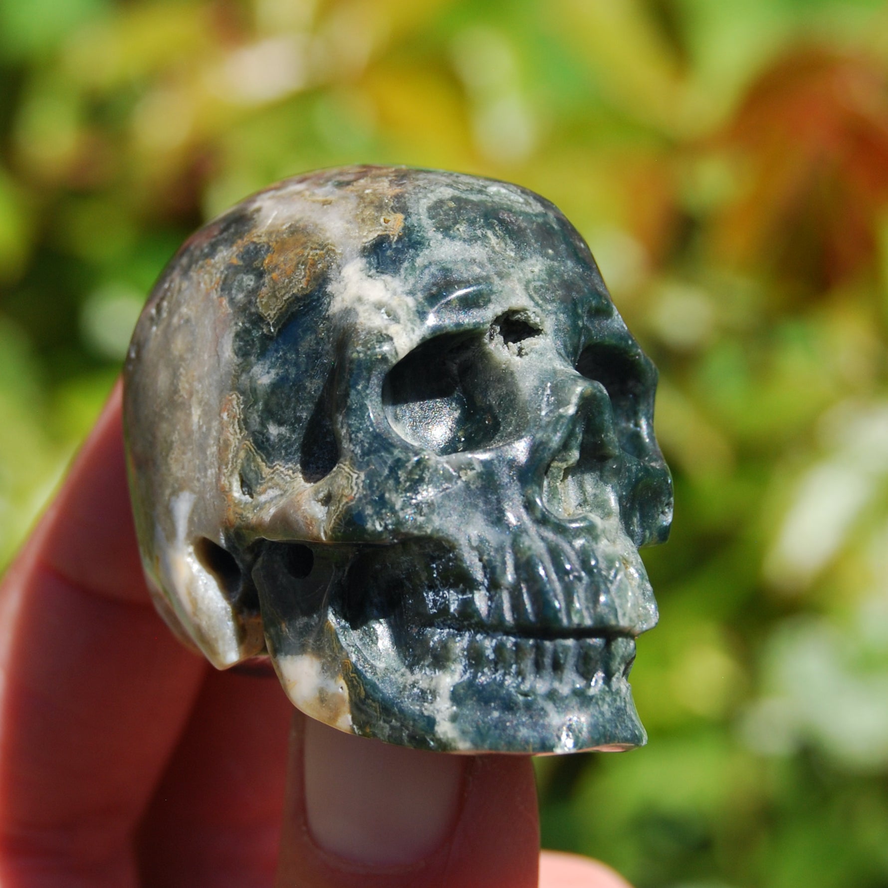 Ocean Jasper Geode Carved Crystal Skull