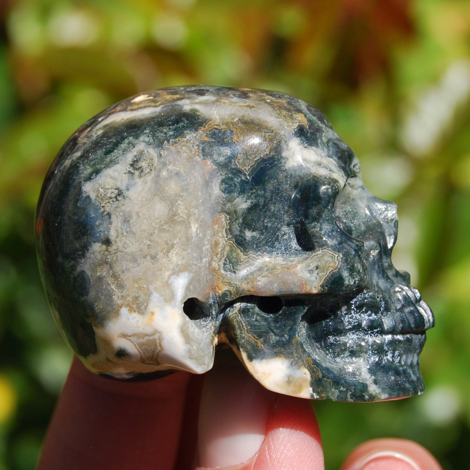 Ocean Jasper Geode Carved Crystal Skull