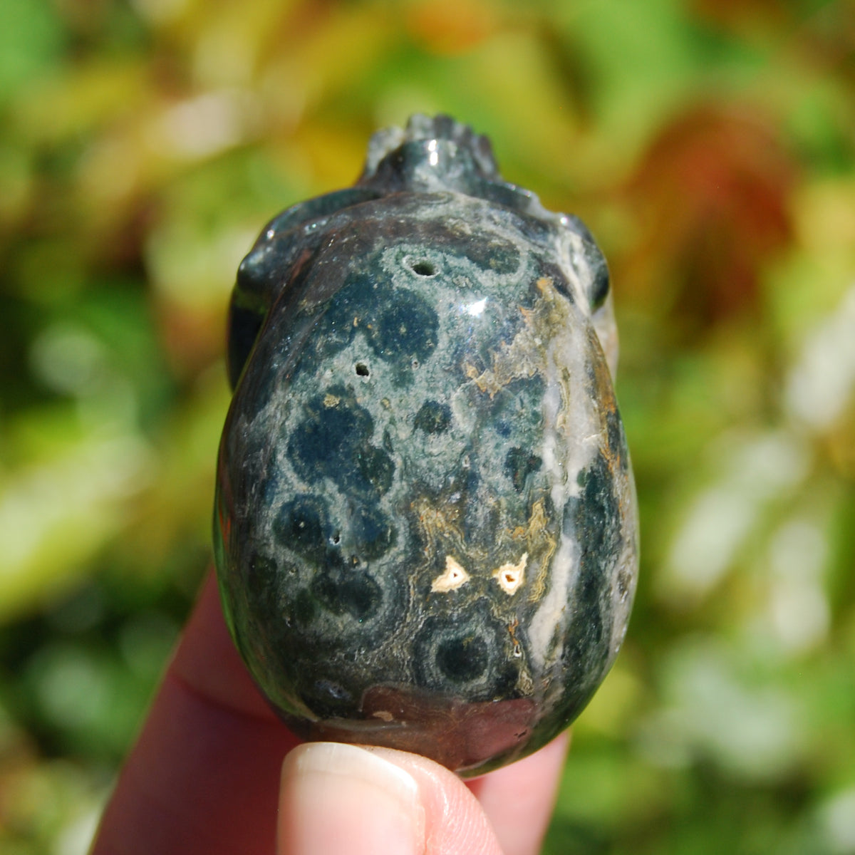Ocean Jasper Geode Carved Crystal Skull