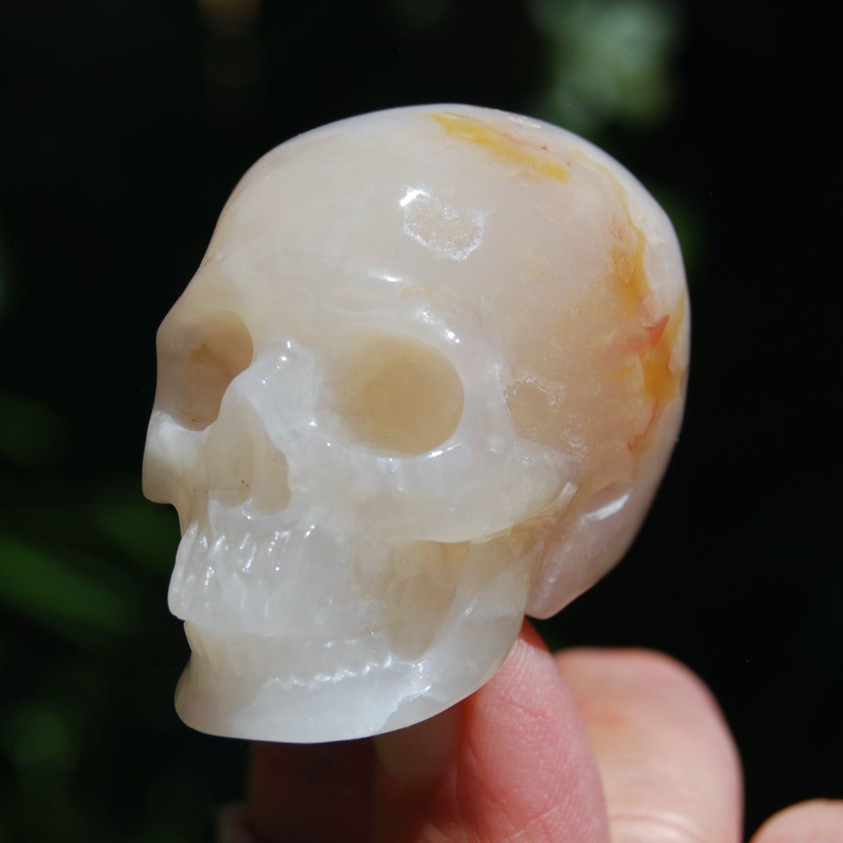 Flower Agate Sakura Agate Crystal Skull Realistic Gemstone Carving