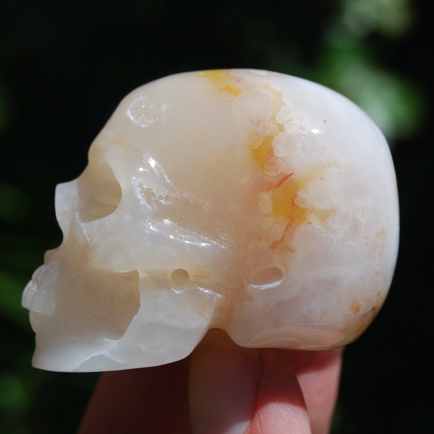 Flower Agate Sakura Agate Crystal Skull Realistic Gemstone Carving