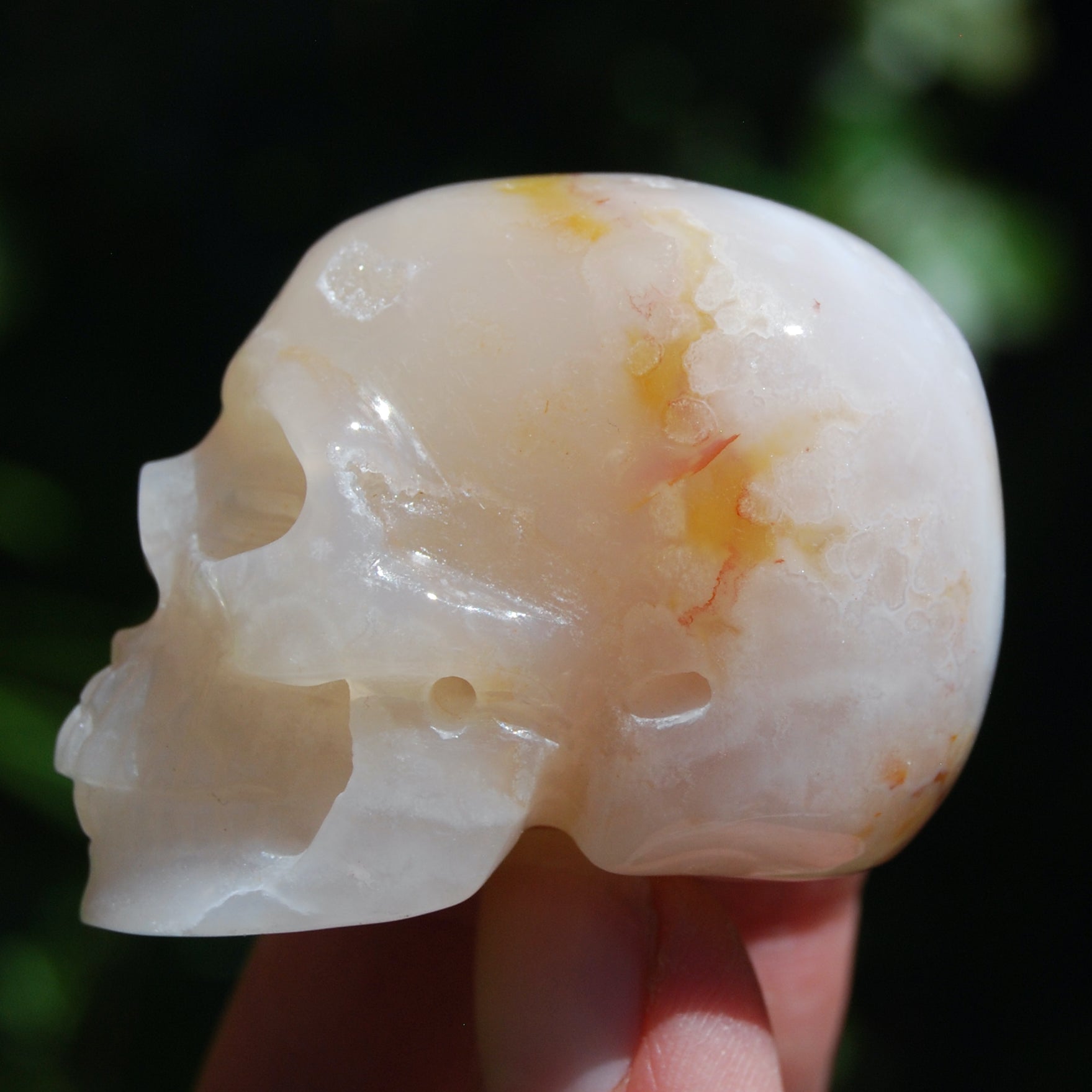Flower Agate Sakura Agate Crystal Skull Realistic Gemstone Carving