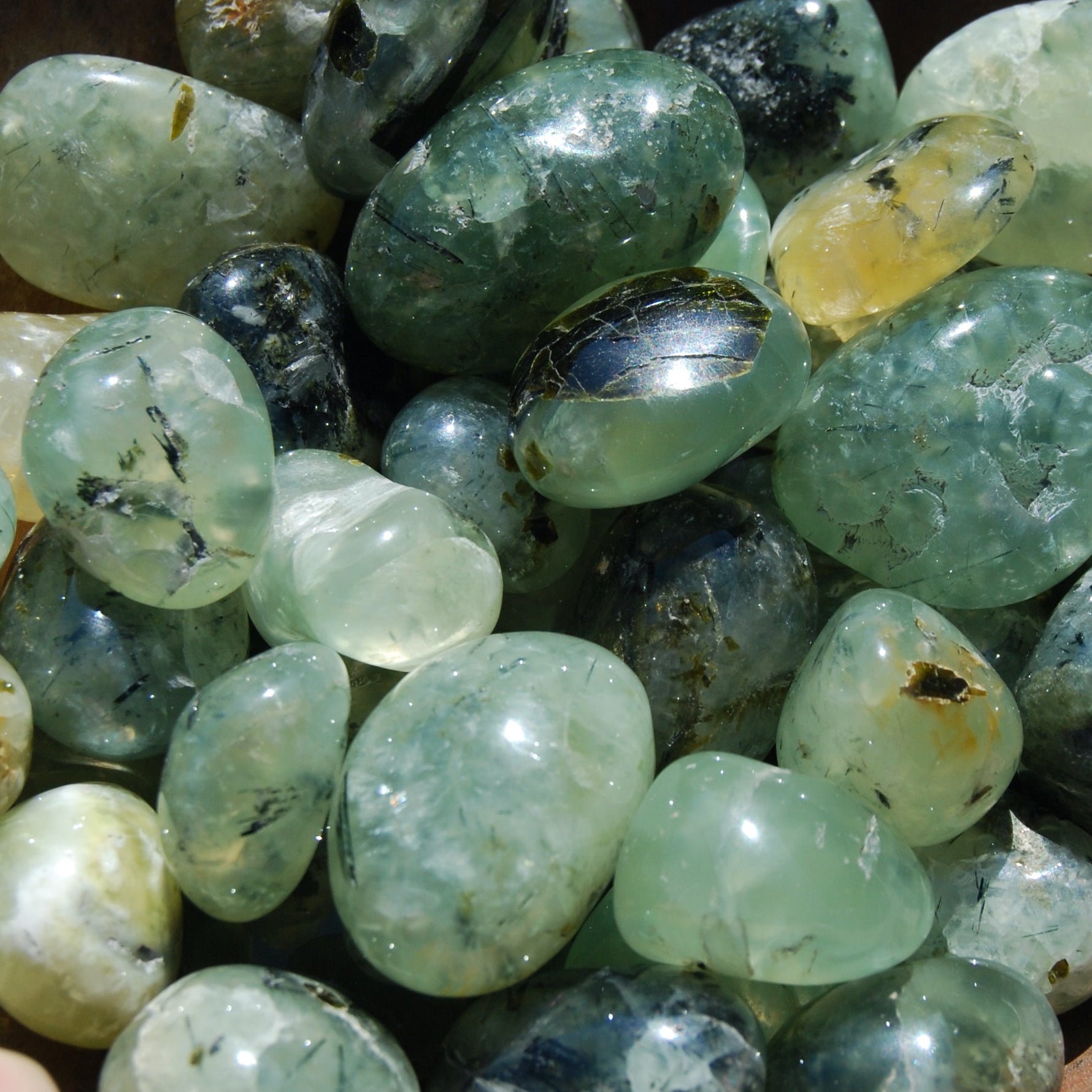 Prehnite Epidote Crystal Tumbled Stones