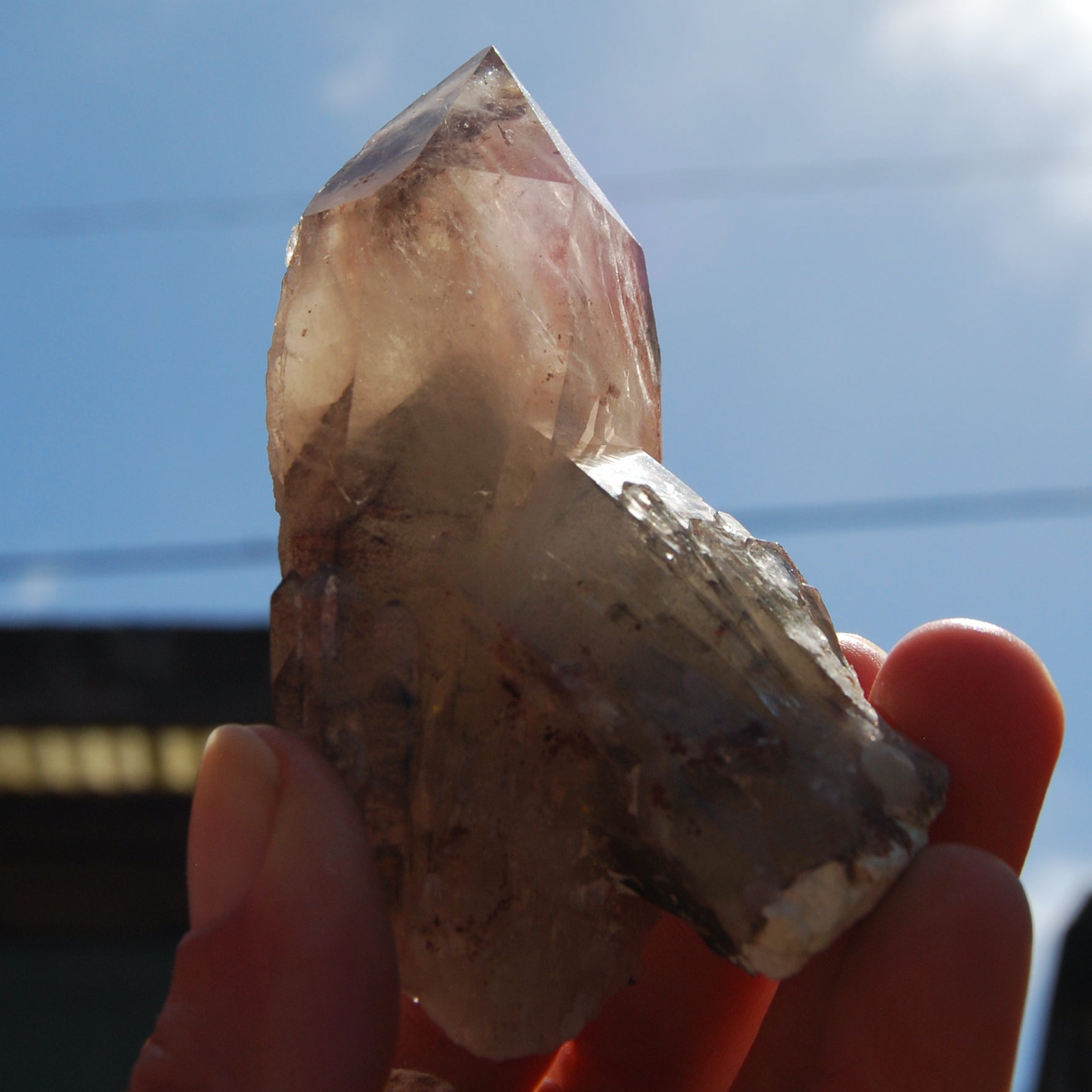 Red Hematite Cathedral Quartz Crystal, Zimbabwe