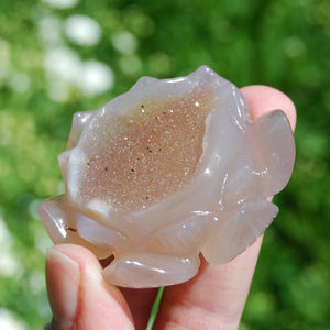 Agate Geode Lotus Flower Hand Carved Crystal Druzy