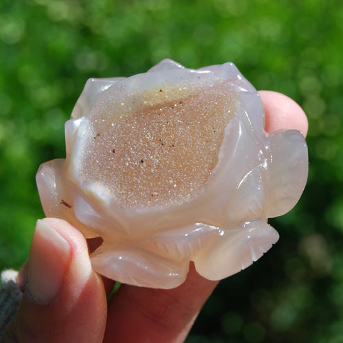 Agate Geode Lotus Flower Hand Carved Crystal Druzy