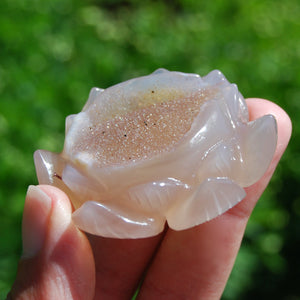 Agate Geode Lotus Flower Hand Carved Crystal Druzy