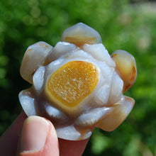 Load image into Gallery viewer, Agate Geode Lotus Flower Hand Carved Crystal Druzy
