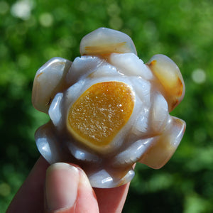 Agate Geode Lotus Flower Hand Carved Crystal Druzy