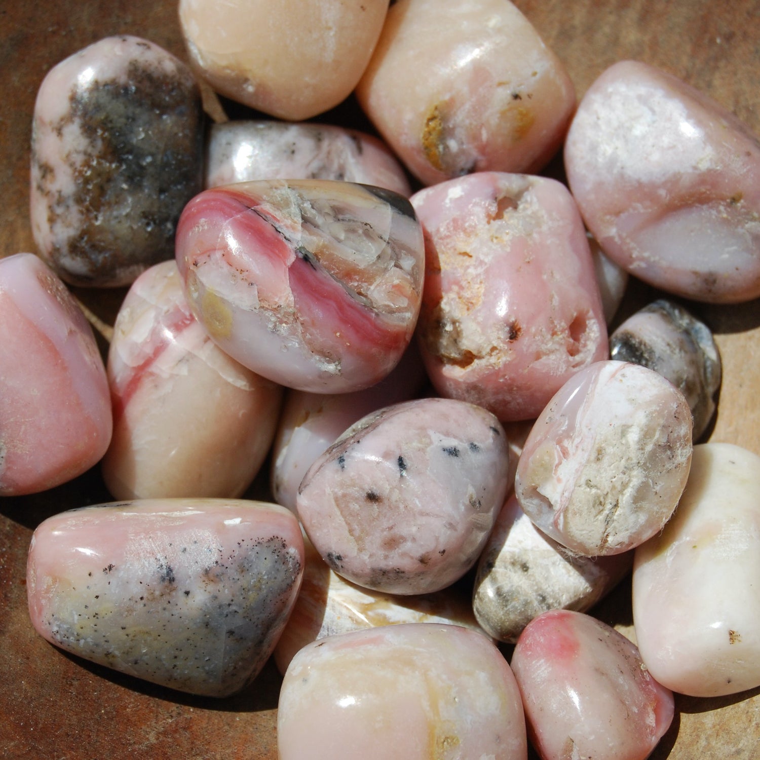 Peruvian Pink Opal Tumbled Stones, Andean Opal Tumbled Crystal