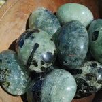 Prehnite, Prehnite Epidote Crystal Palm Stone
