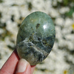Prehnite, Prehnite Epidote Crystal Palm Stone