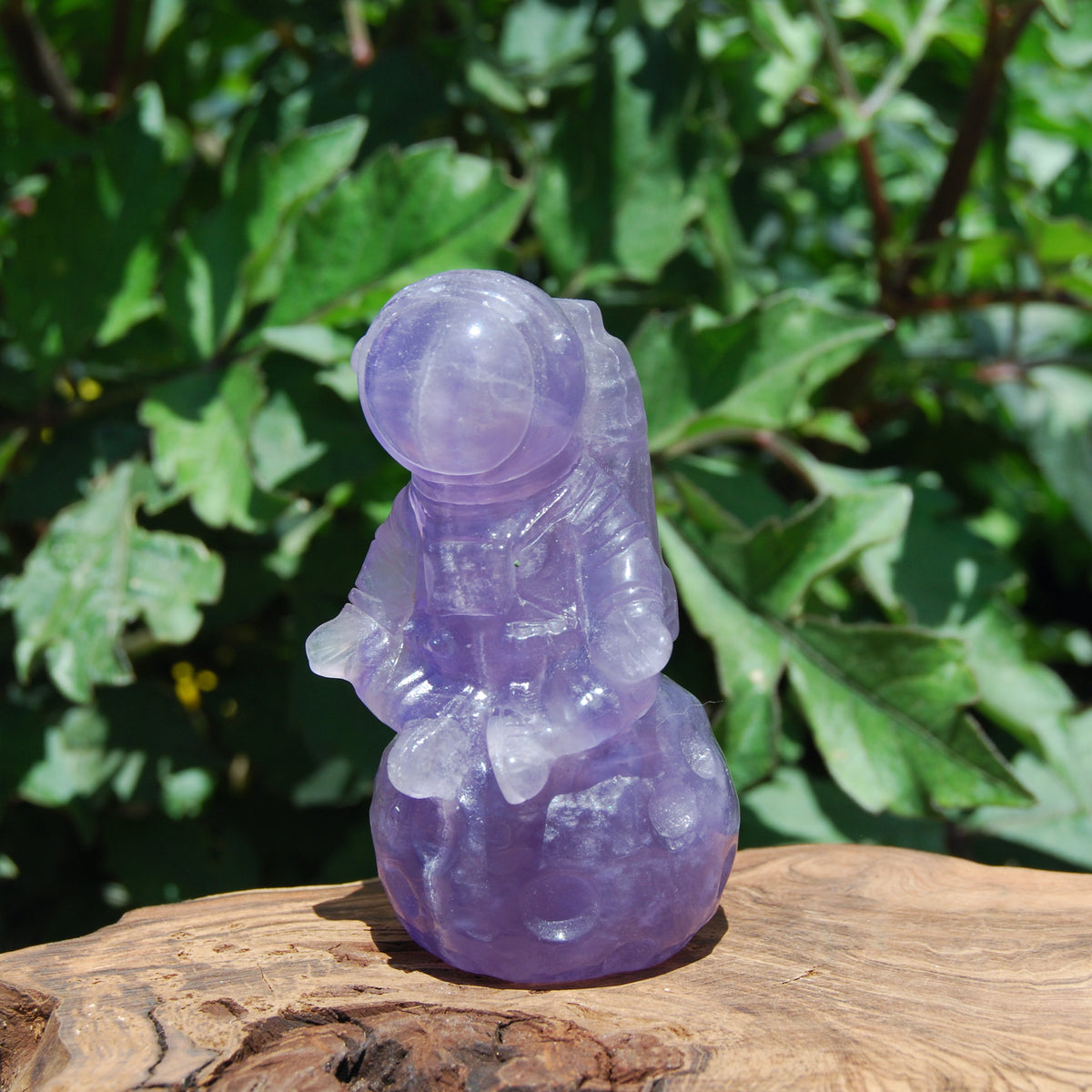 Purple Fluorite Astronaut Moon Carved Crystal