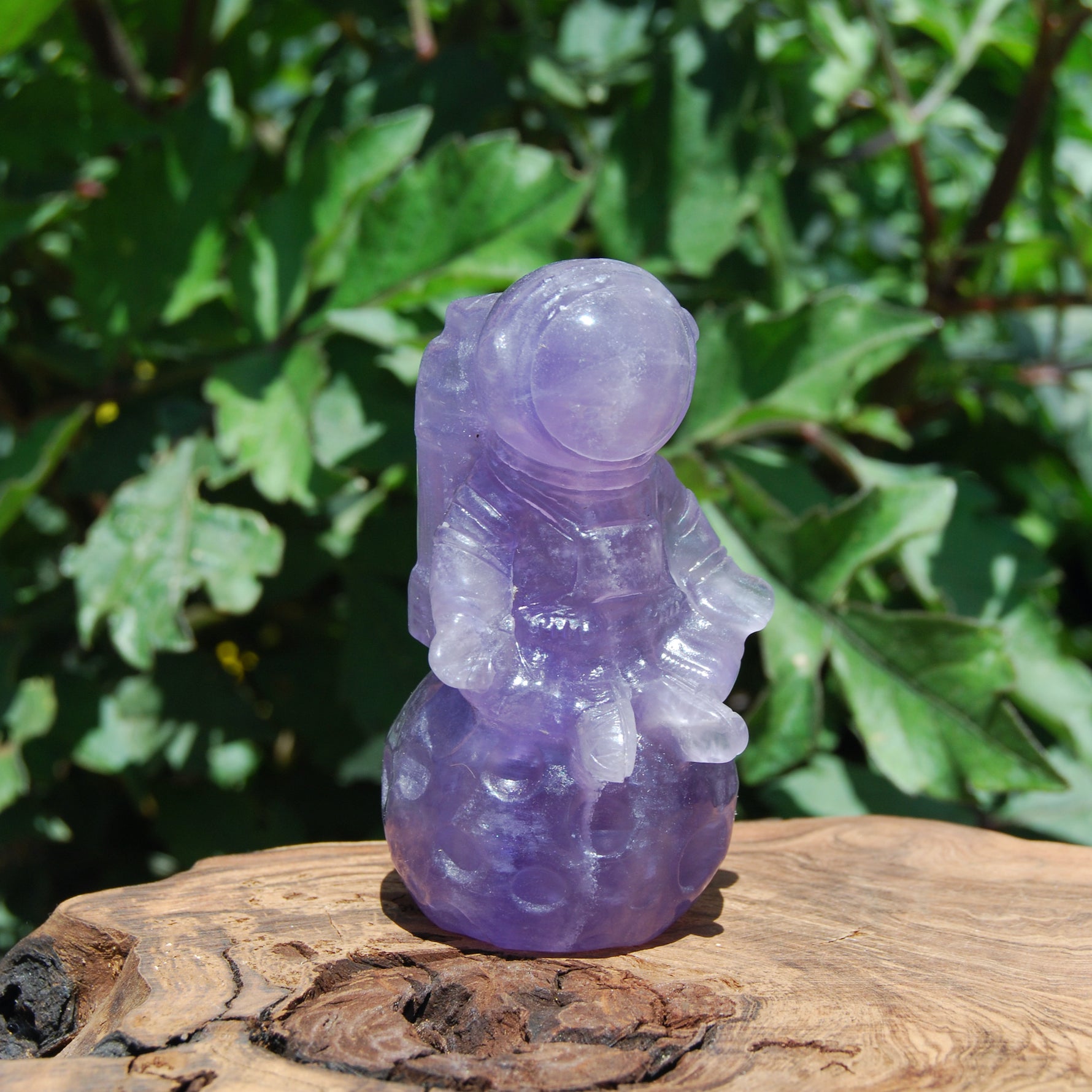 Purple Fluorite Astronaut Moon Carved Crystal