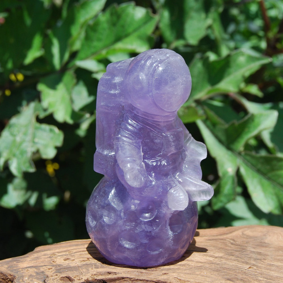 Purple Fluorite Astronaut Moon Carved Crystal