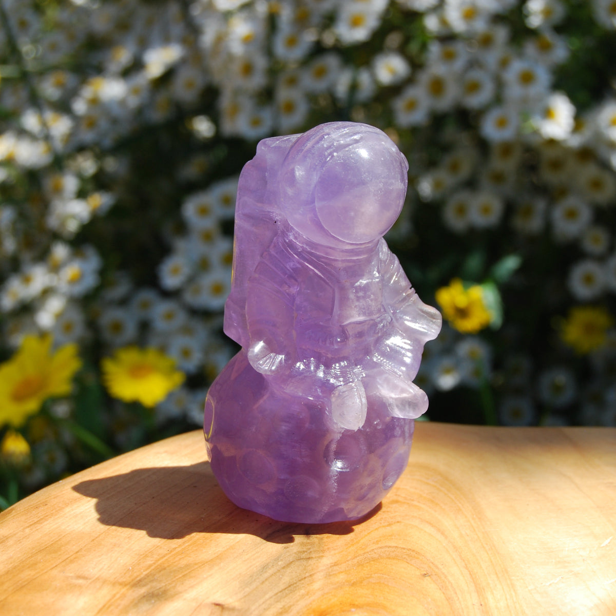 Purple Fluorite Astronaut Moon Carved Crystal